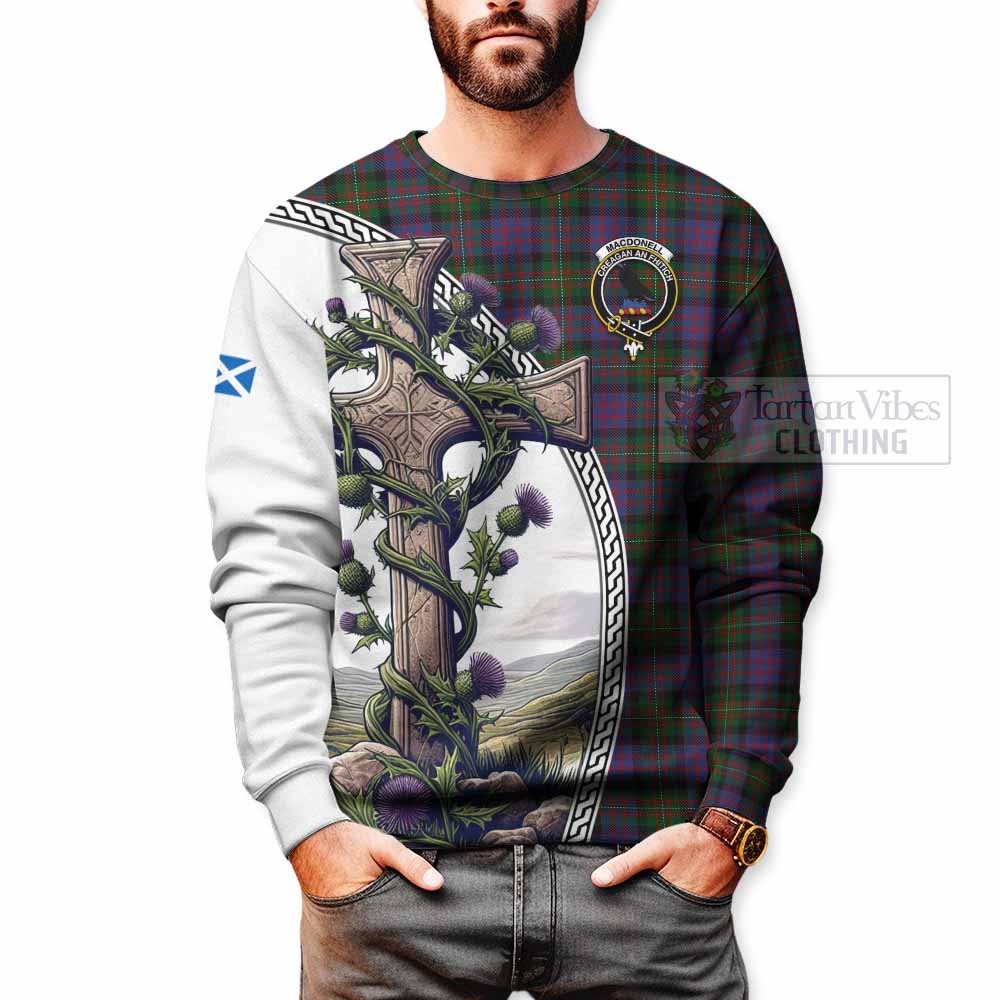 MacDonell (McDonell) Tartan Sweatshirt with Family Crest and St. Andrew's Cross Accented by Thistle Vines - Tartan Vibes Clothing
