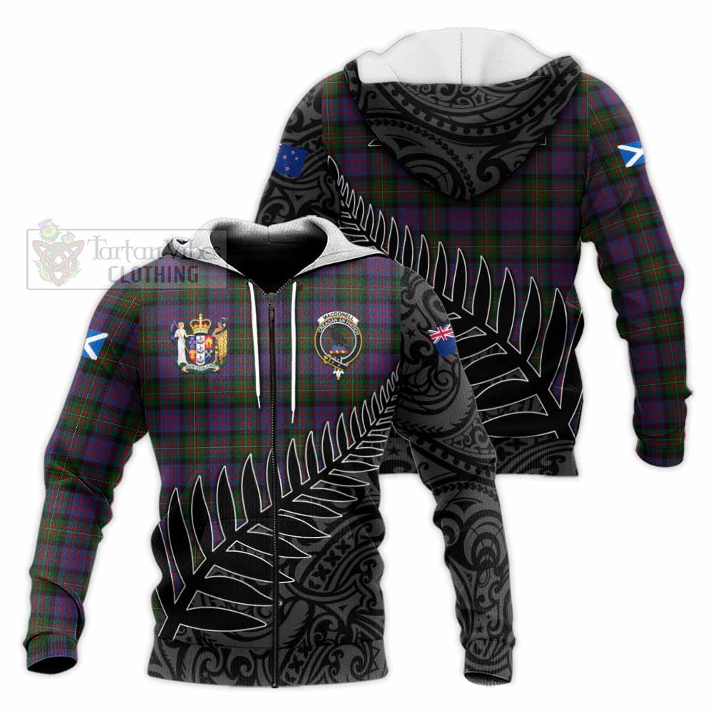Tartan Vibes Clothing MacDonell (McDonell) Crest Tartan Knitted Hoodie with New Zealand Silver Fern Half Style