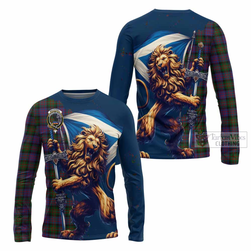 MacDonell (McDonell) Tartan Family Crest Long Sleeve T-Shirt with Scottish Majestic Lion - Tartan Vibes Clothing