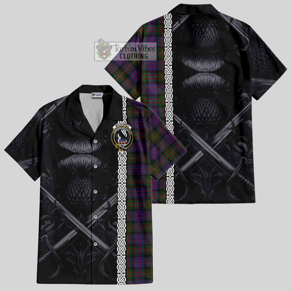 MacDonell (McDonell) Tartan Hawaiian Shirt with Family Crest Cross Sword Thistle Celtic Vibes - Tartan Vibes Clothing