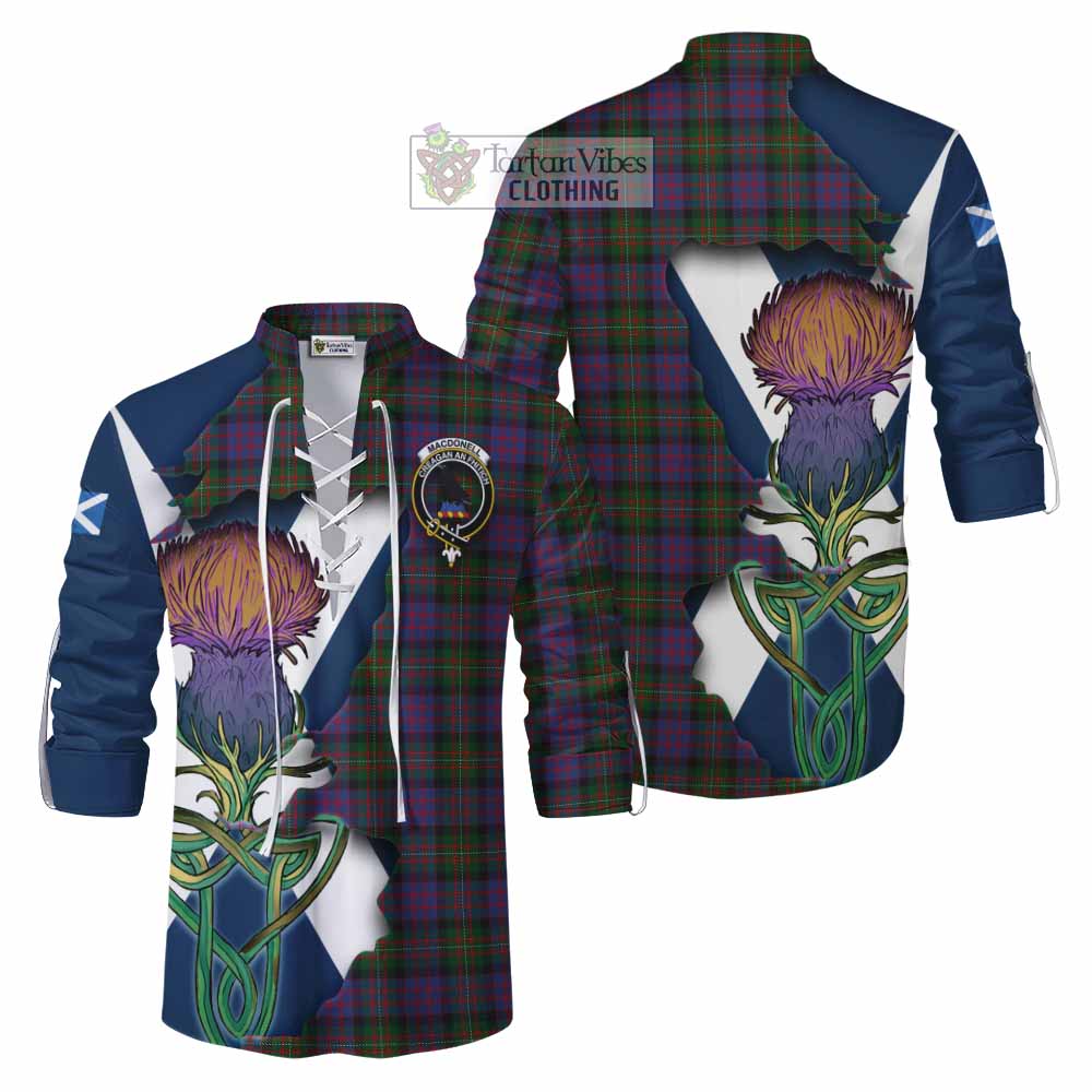 Tartan Vibes Clothing MacDonell (McDonell) Tartan Family Crest Ghillie Kilt Shirt Scottish Thistle Celtic Inspired