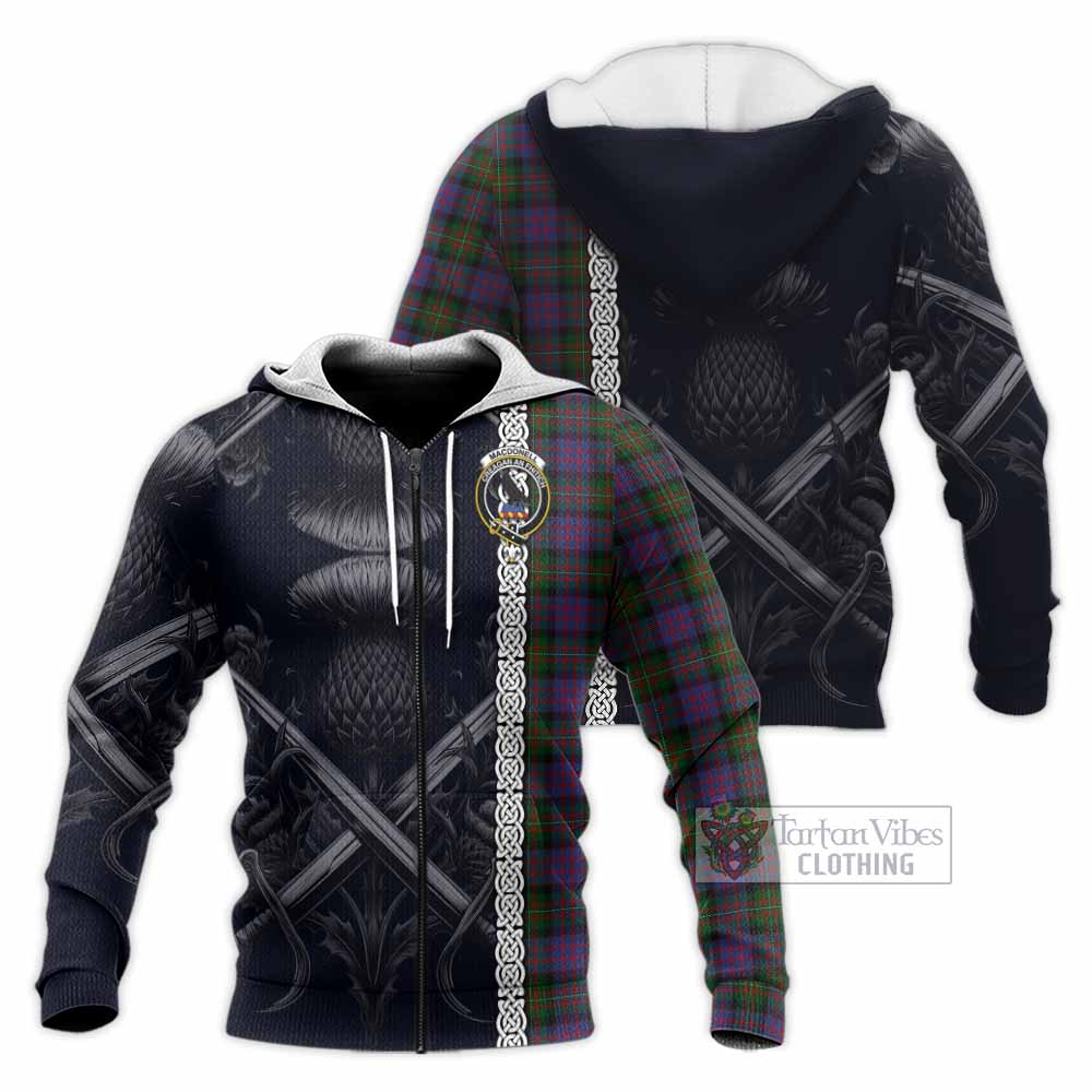 MacDonell (McDonell) Tartan Knitted Hoodie with Family Crest Cross Sword Thistle Celtic Vibes Unisex Knitted Zip Hoodie - Tartan Vibes Clothing