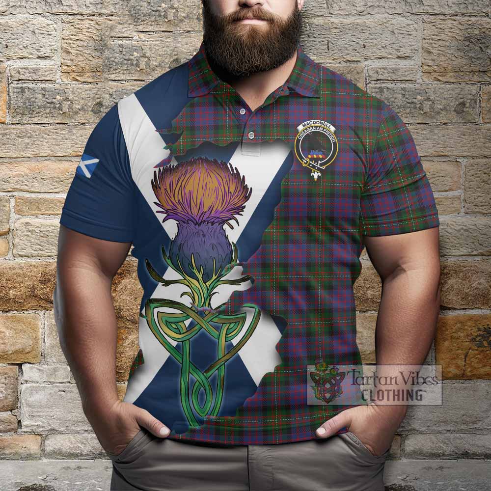 Tartan Vibes Clothing MacDonell (McDonell) Tartan Family Crest Polo Shirt Scottish Thistle Celtic Inspired
