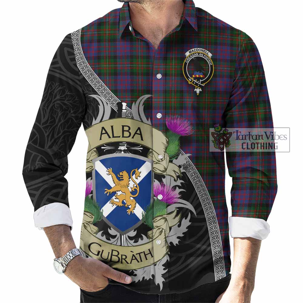 MacDonell (McDonell) Tartan Family Crest Long Sleeve Button Shirt Lion Rampant Royal Thistle Shield Celtic Inspired - Tartan Vibes Clothing