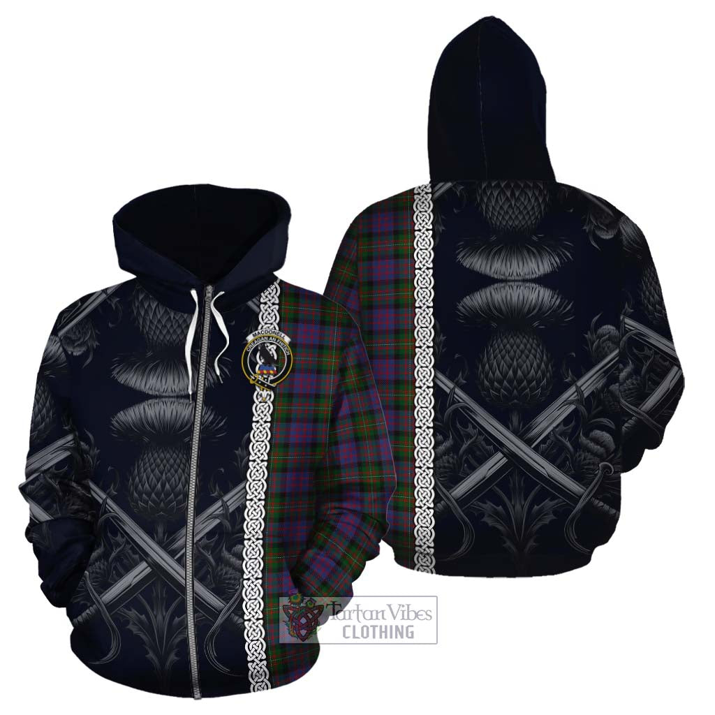 MacDonell (McDonell) Tartan Cotton Hoodie with Family Crest Cross Sword Thistle Celtic Vibes Zip Hoodie - Tartan Vibes Clothing