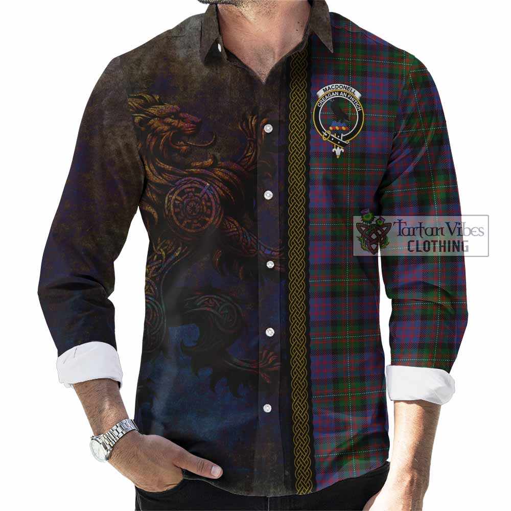 MacDonell (McDonell) Tartan Family Crest Long Sleeve Button Shirt Alba Gu Brath Be Brave Lion Ancient Style - Tartan Vibes Clothing