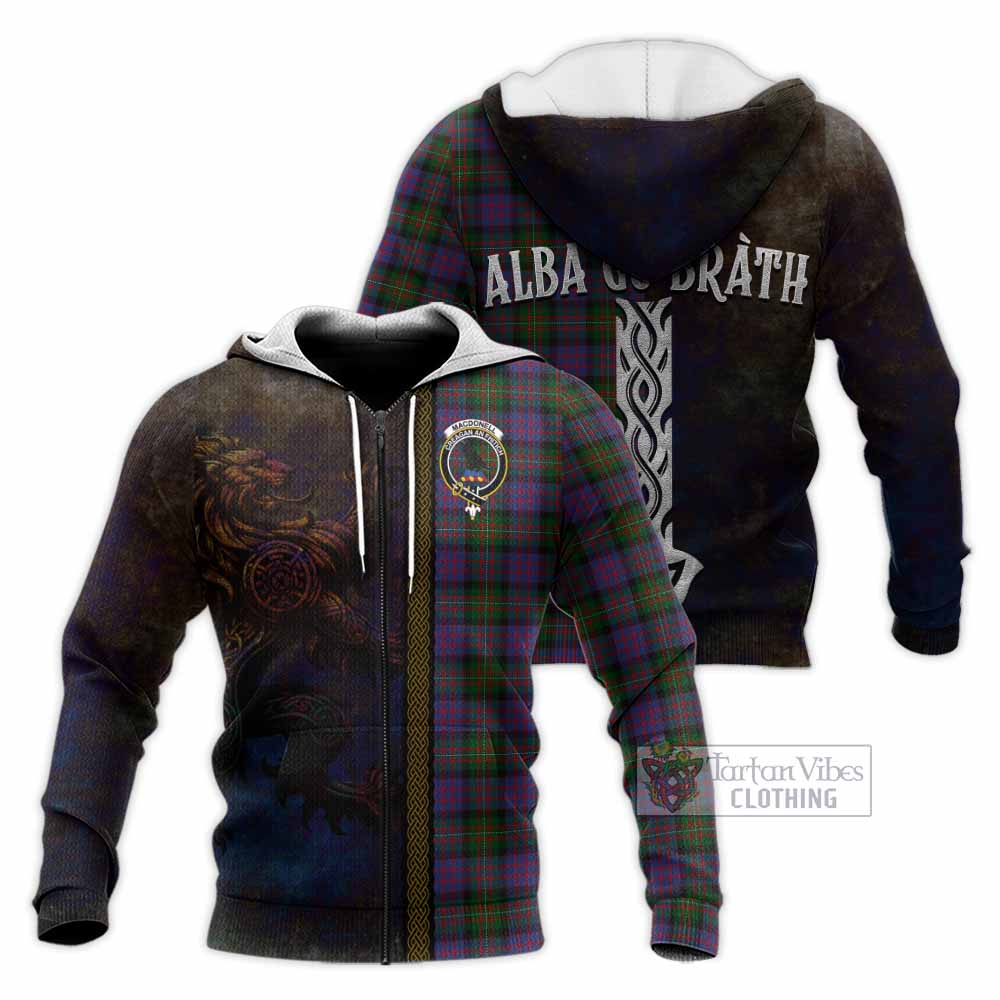 MacDonell (McDonell) Tartan Family Crest Knitted Hoodie Alba Gu Brath Be Brave Lion Ancient Style Unisex Knitted Zip Hoodie - Tartan Vibes Clothing