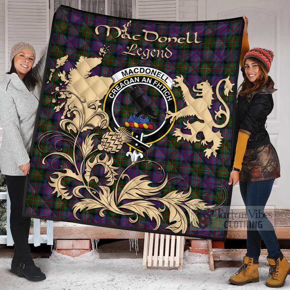 Tartan Vibes Clothing MacDonell (McDonell) Tartan Quilt with Family Crest and Scottish Symbol Style