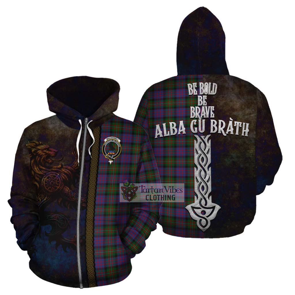 MacDonell (McDonell) Tartan Family Crest Cotton Hoodie Alba Gu Brath Be Brave Lion Ancient Style Zip Hoodie - Tartan Vibes Clothing