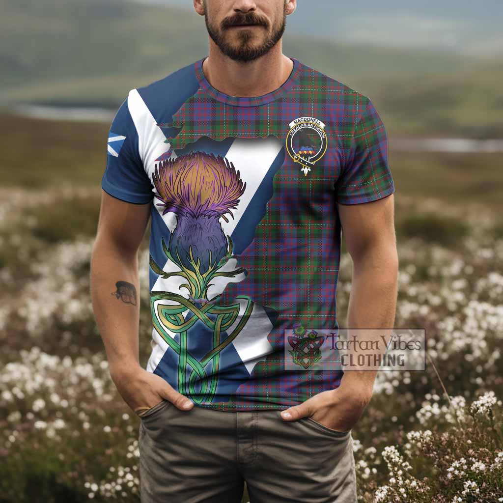Tartan Vibes Clothing MacDonell (McDonell) Tartan Family Crest T-Shirt Scottish Thistle Celtic Inspired