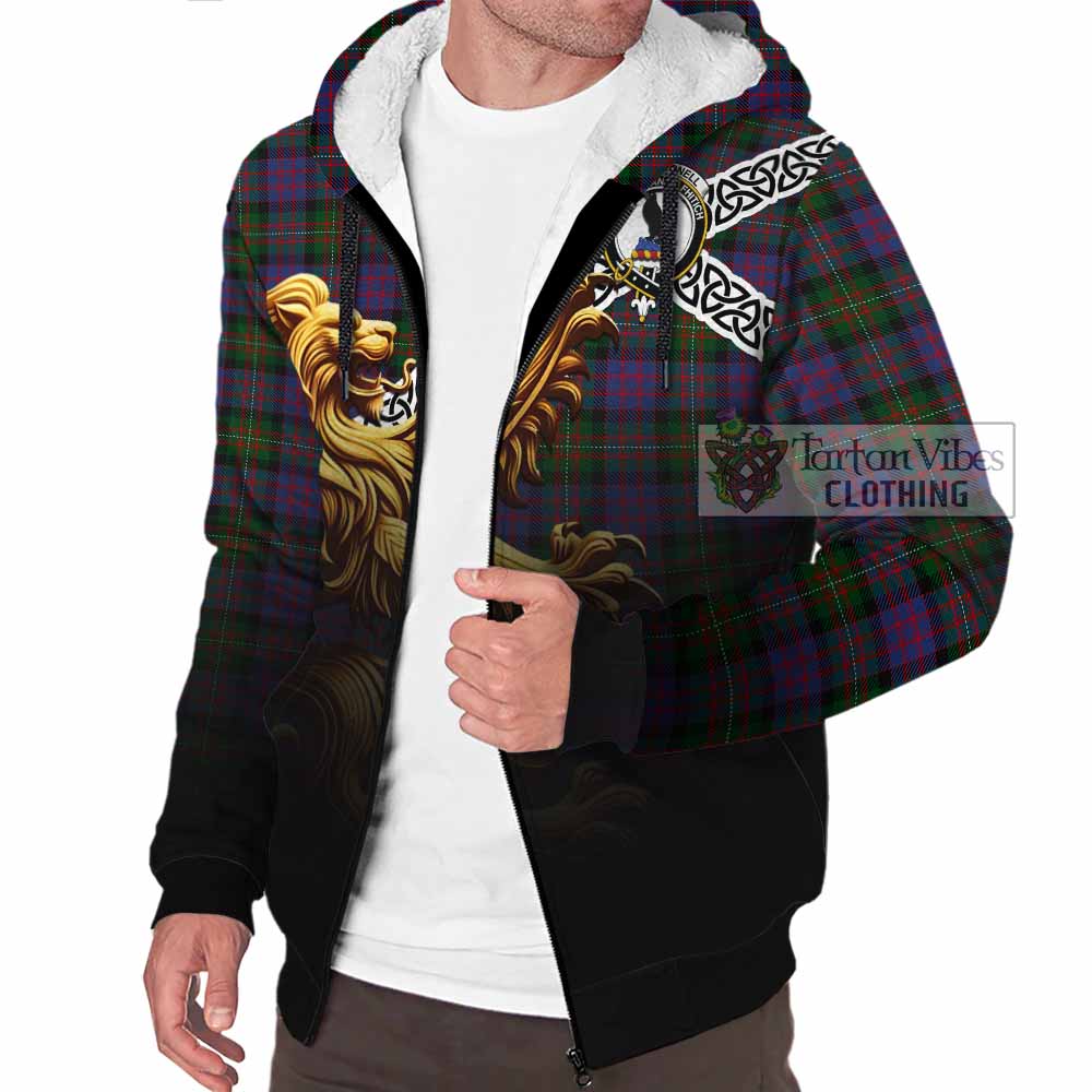 MacDonell (McDonell) Crest Tartan Sherpa Hoodie with Golden Lion Emblem Celtic Style - Tartan Vibes Clothing