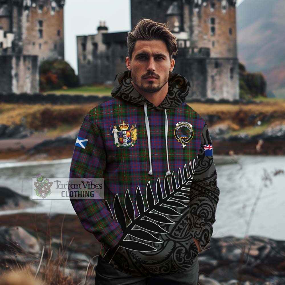MacDonell (McDonell) Crest Tartan Cotton Hoodie with New Zealand Silver Fern Half Style - Tartan Vibes Clothing