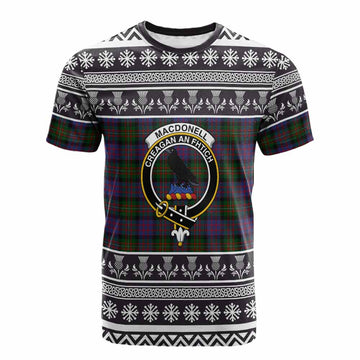 MacDonell (McDonell) Clan Tartan Christmas Cotton T-shirt with Family Crest