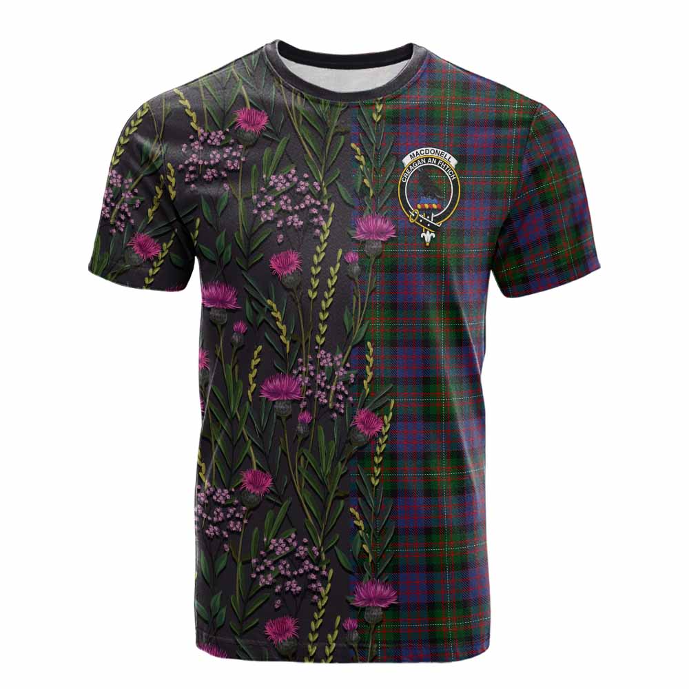 MacDonell (McDonell) Family Crest Tartan Cotton T-shirt Scottish Thistle Flower Pattern Half Style - Tartan Vibes Clothing