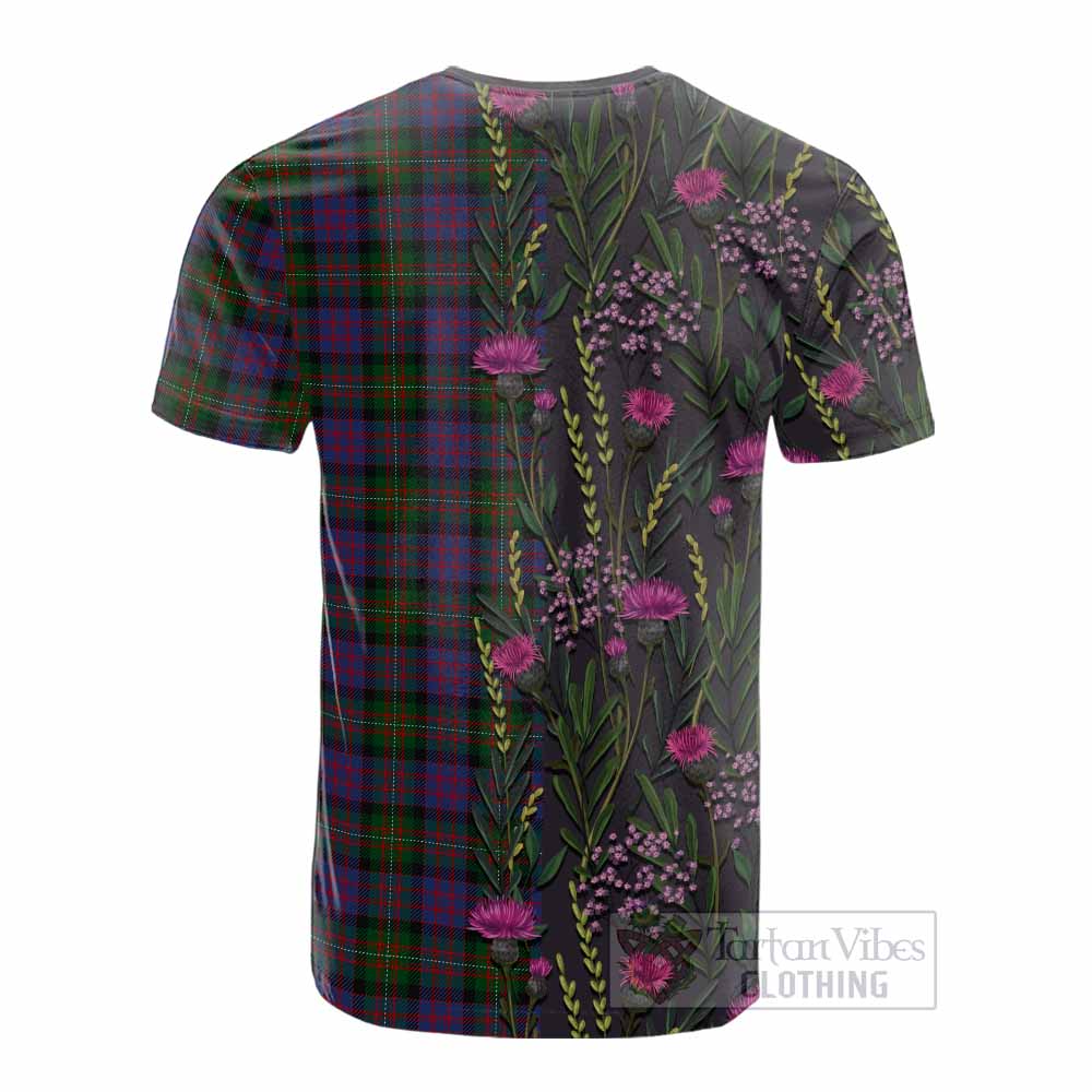 MacDonell (McDonell) Family Crest Tartan Cotton T-shirt Scottish Thistle Flower Pattern Half Style - Tartan Vibes Clothing