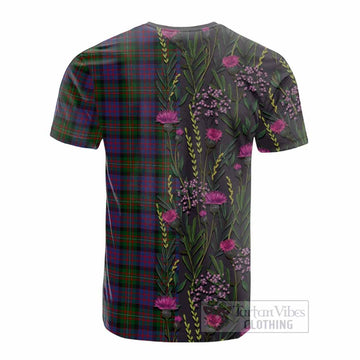 MacDonell (McDonell) Family Crest Tartan Cotton T-shirt Scottish Thistle Flower Pattern Half Style