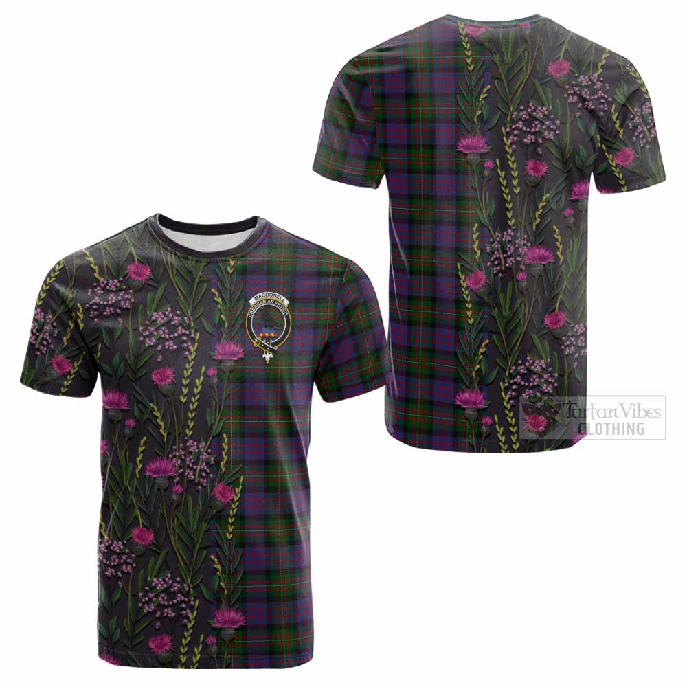 MacDonell (McDonell) Family Crest Tartan Cotton T-shirt Scottish Thistle Flower Pattern Half Style - Tartan Vibes Clothing