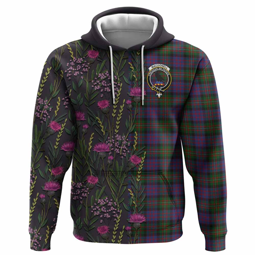 MacDonell (McDonell) Family Crest Tartan Hoodie Scottish Thistle Flower Pattern Half Style - Tartan Vibes Clothing
