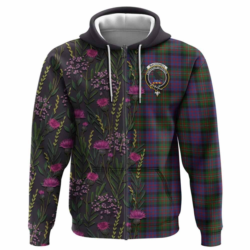 MacDonell (McDonell) Family Crest Tartan Hoodie Scottish Thistle Flower Pattern Half Style - Tartan Vibes Clothing