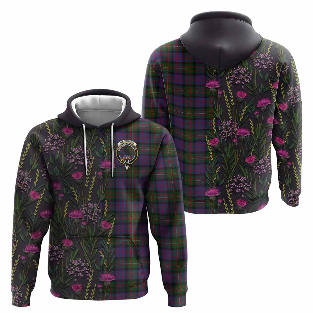 MacDonell (McDonell) Family Crest Tartan Hoodie Scottish Thistle Flower Pattern Half Style - Tartan Vibes Clothing