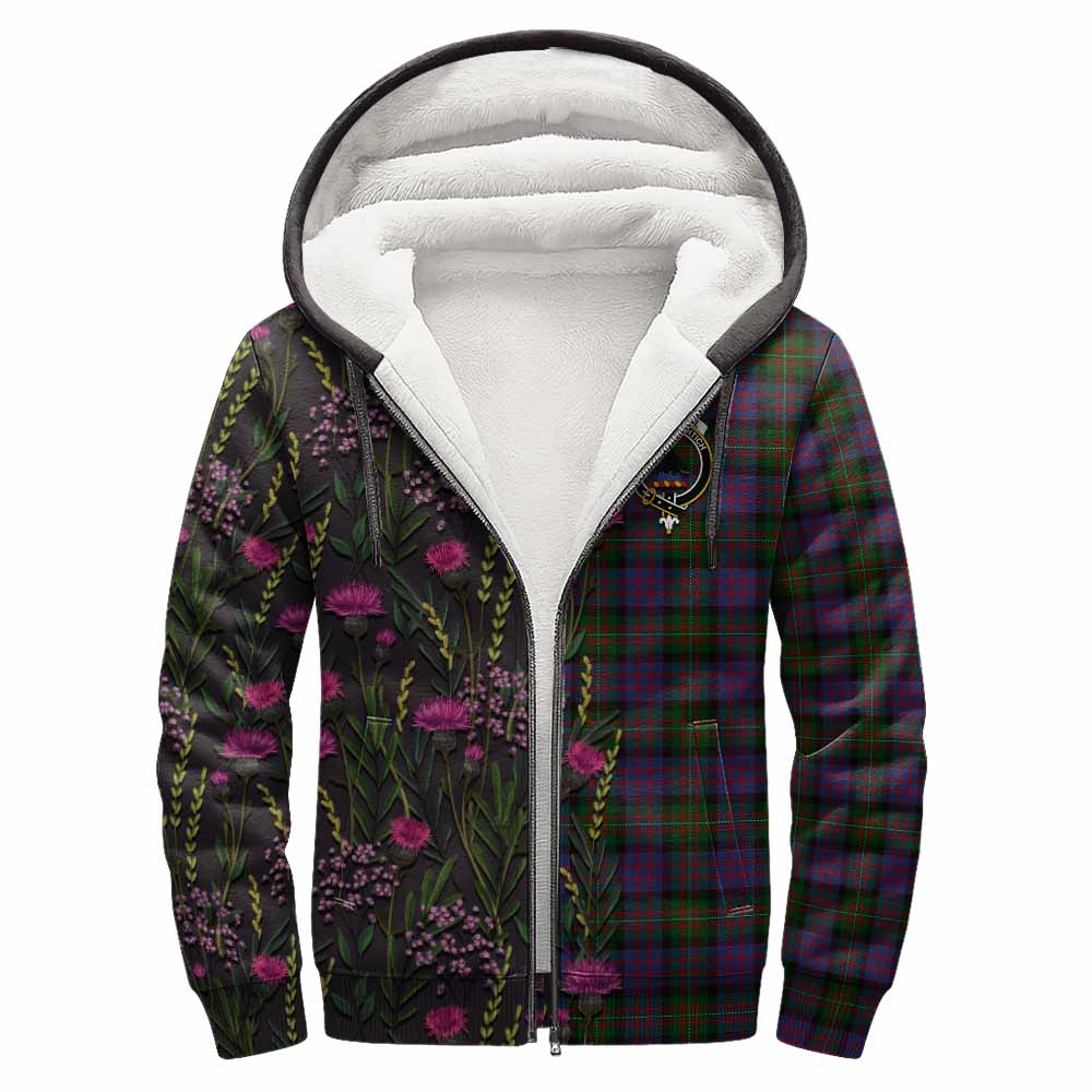 MacDonell (McDonell) Family Crest Tartan Sherpa Hoodie Scottish Thistle Flower Pattern Half Style - Tartan Vibes Clothing