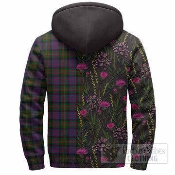 MacDonell (McDonell) Family Crest Tartan Sherpa Hoodie Scottish Thistle Flower Pattern Half Style - Tartan Vibes Clothing