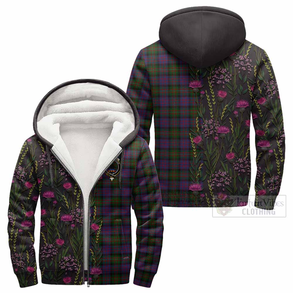 MacDonell (McDonell) Family Crest Tartan Sherpa Hoodie Scottish Thistle Flower Pattern Half Style - Tartan Vibes Clothing