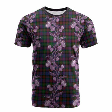 MacDonell (McDonell) Tartan Cotton T-shirt Seamless Scottish Thistle Flowers