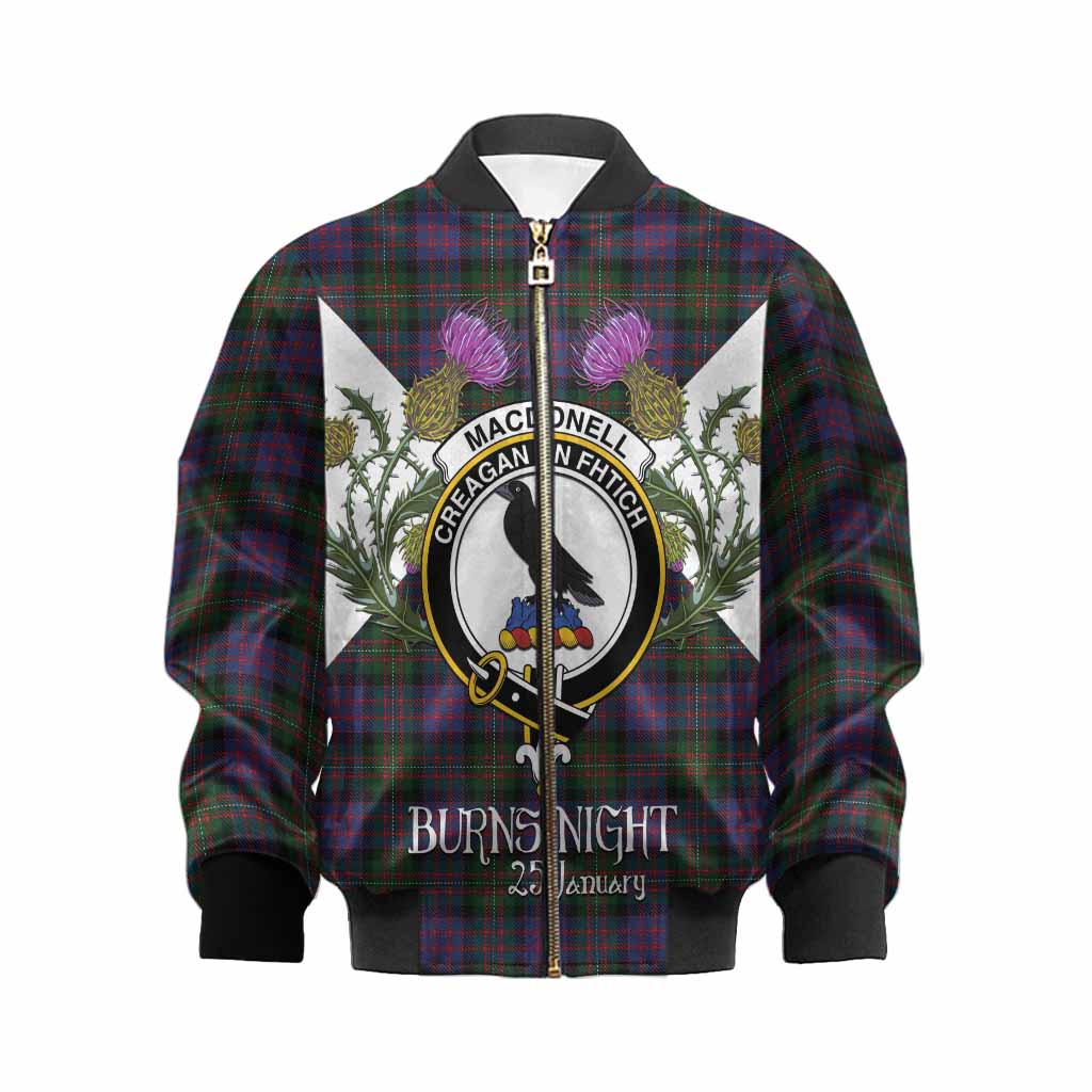 MacDonell (McDonell) Tartan Family Crest Kid Bomber Jacket Scottish Burns Night Thistle Floral