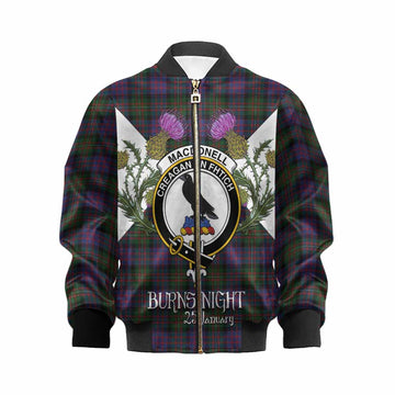 MacDonell (McDonell) Tartan Family Crest Kid Bomber Jacket Scottish Burns Night Thistle Floral