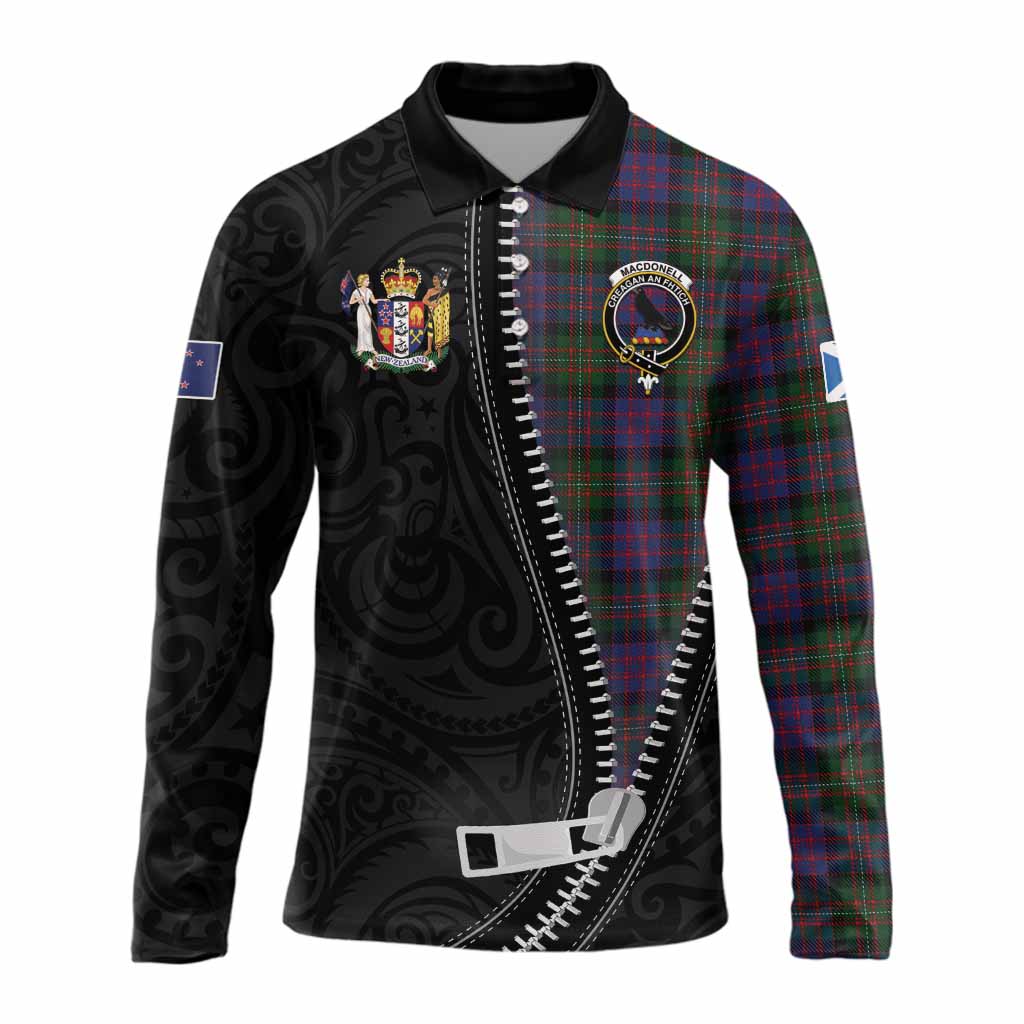 MacDonell (McDonell) Tartan Long Sleeve Polo Shirt New Zealand Pattern Unique Zipper Stylized
