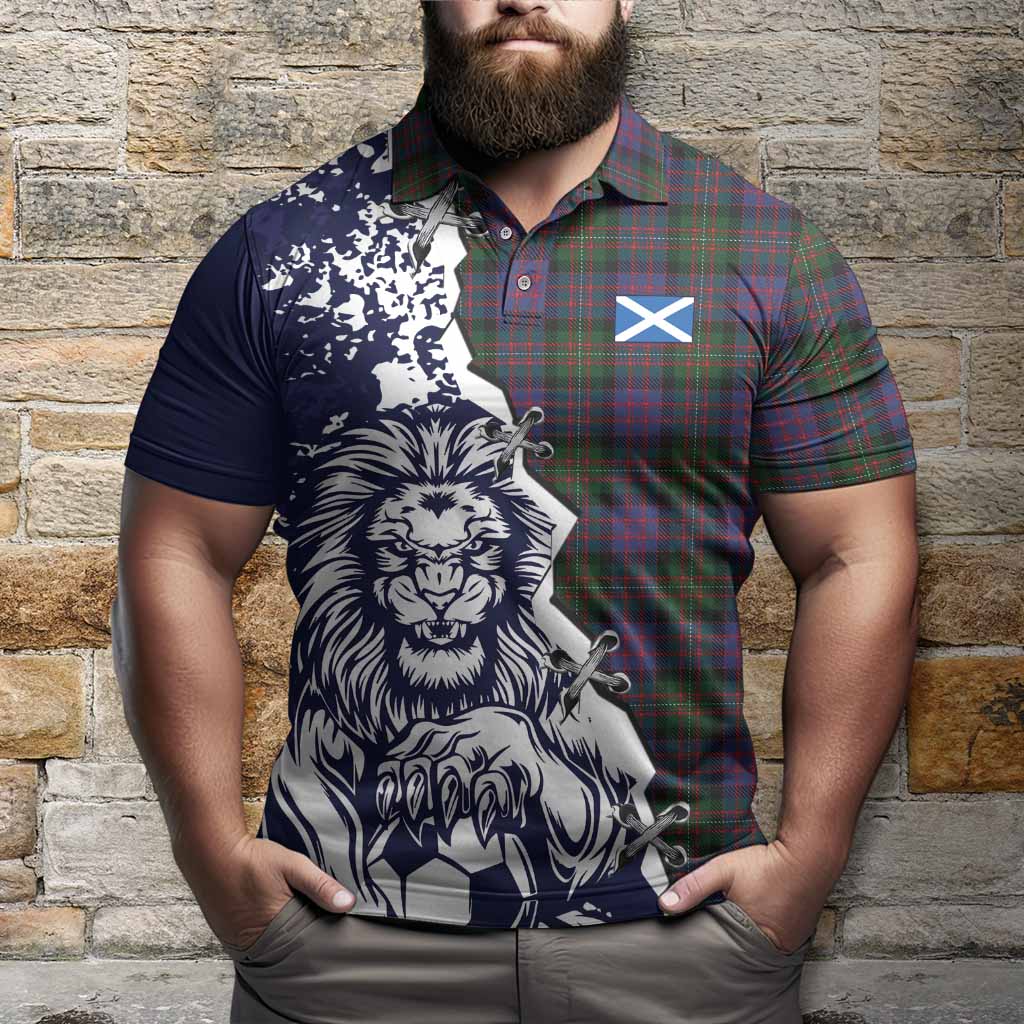 MacDonell (McDonell) Tartan Scottish Polo Shirt Angry Lion With Soccer Ball Style