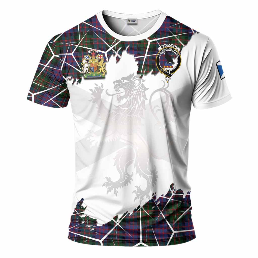 MacDonell (McDonell) Tartan T-Shirt with Family Crest and Lion Rampant Grunge Style