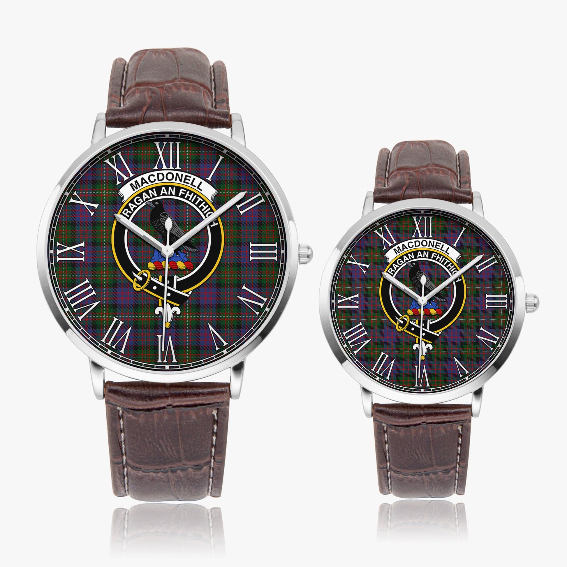 MacDonell (McDonell) Tartan Family Crest Leather Strap Quartz Watch - Tartan Vibes Clothing