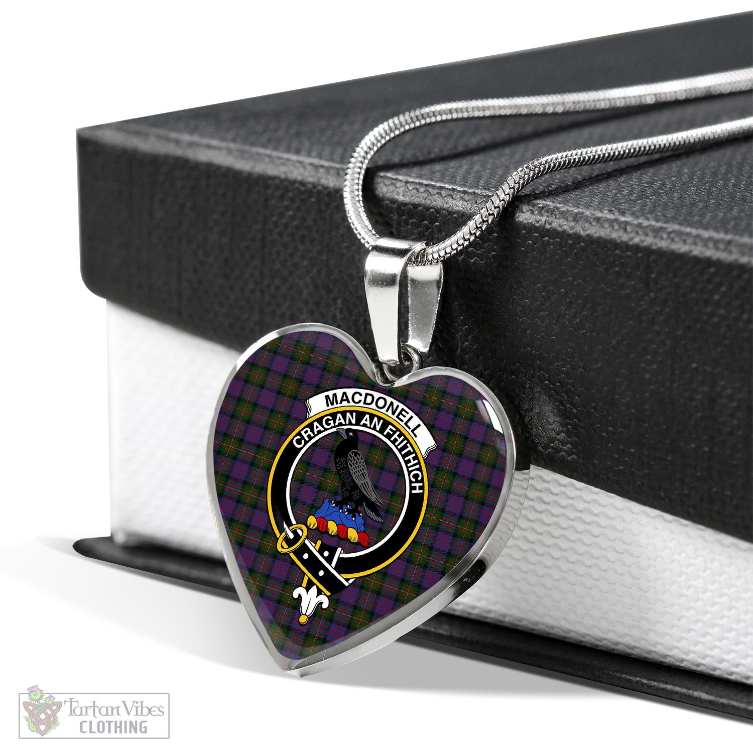 MacDonell (McDonell) Tartan Heart Necklace with Family Crest Luxury Necklace (Silver) No - Tartan Vibes Clothing