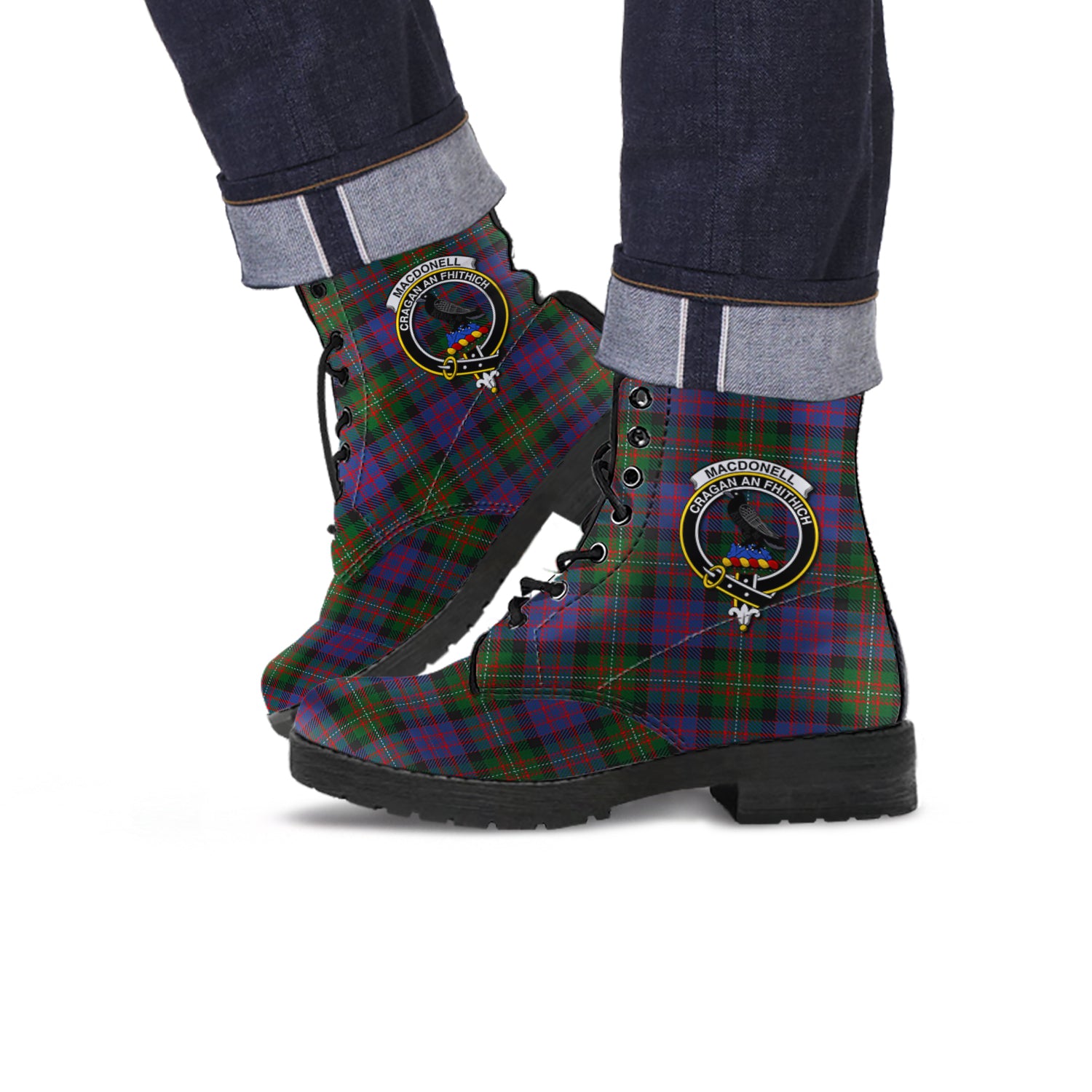 MacDonell (McDonell) Tartan Leather Boots with Family Crest Men' Boots - Tartan Vibes Clothing