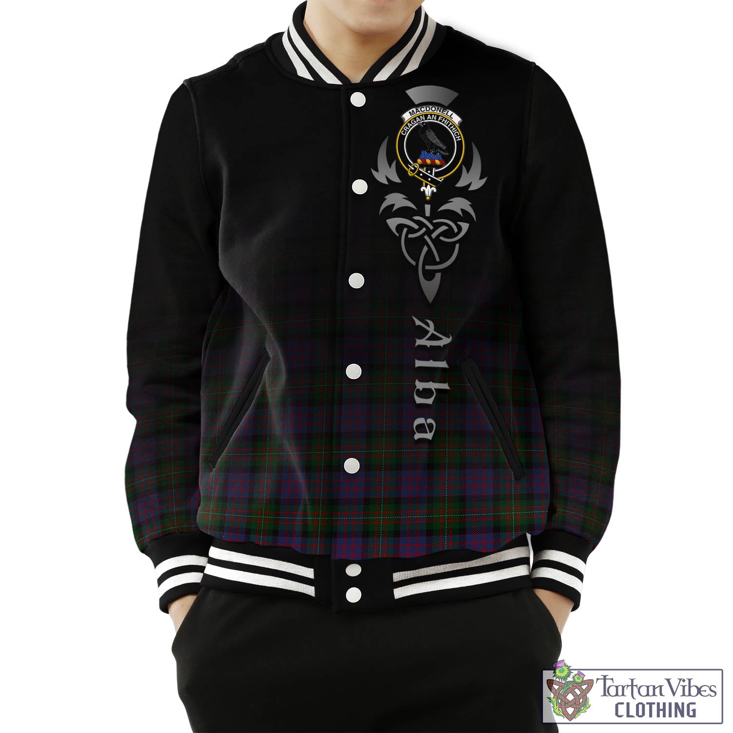 MacDonell (McDonell) Tartan Baseball Jacket Featuring Alba Gu Brath Family Crest Celtic Inspired Unisex - Tartan Vibes Clothing