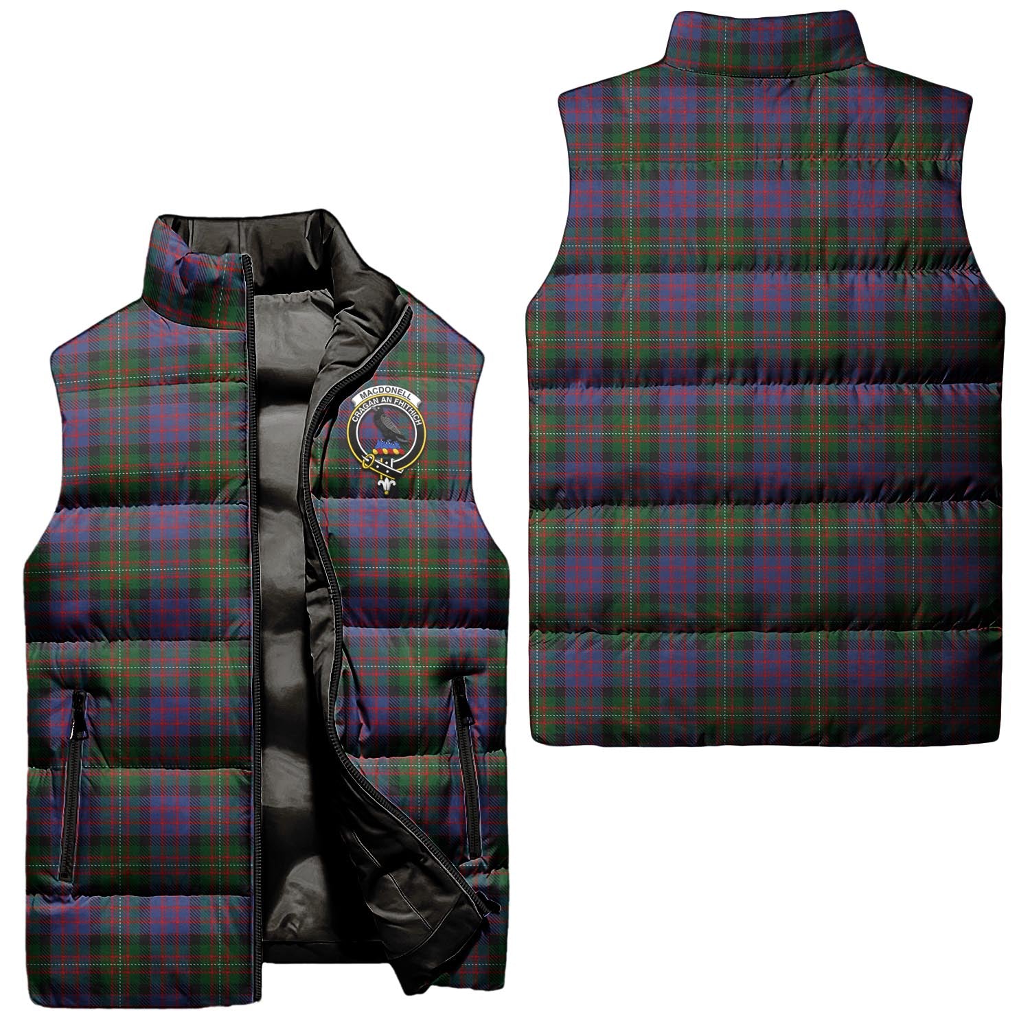 MacDonell (McDonell) Tartan Sleeveless Puffer Jacket with Family Crest Unisex - Tartan Vibes Clothing