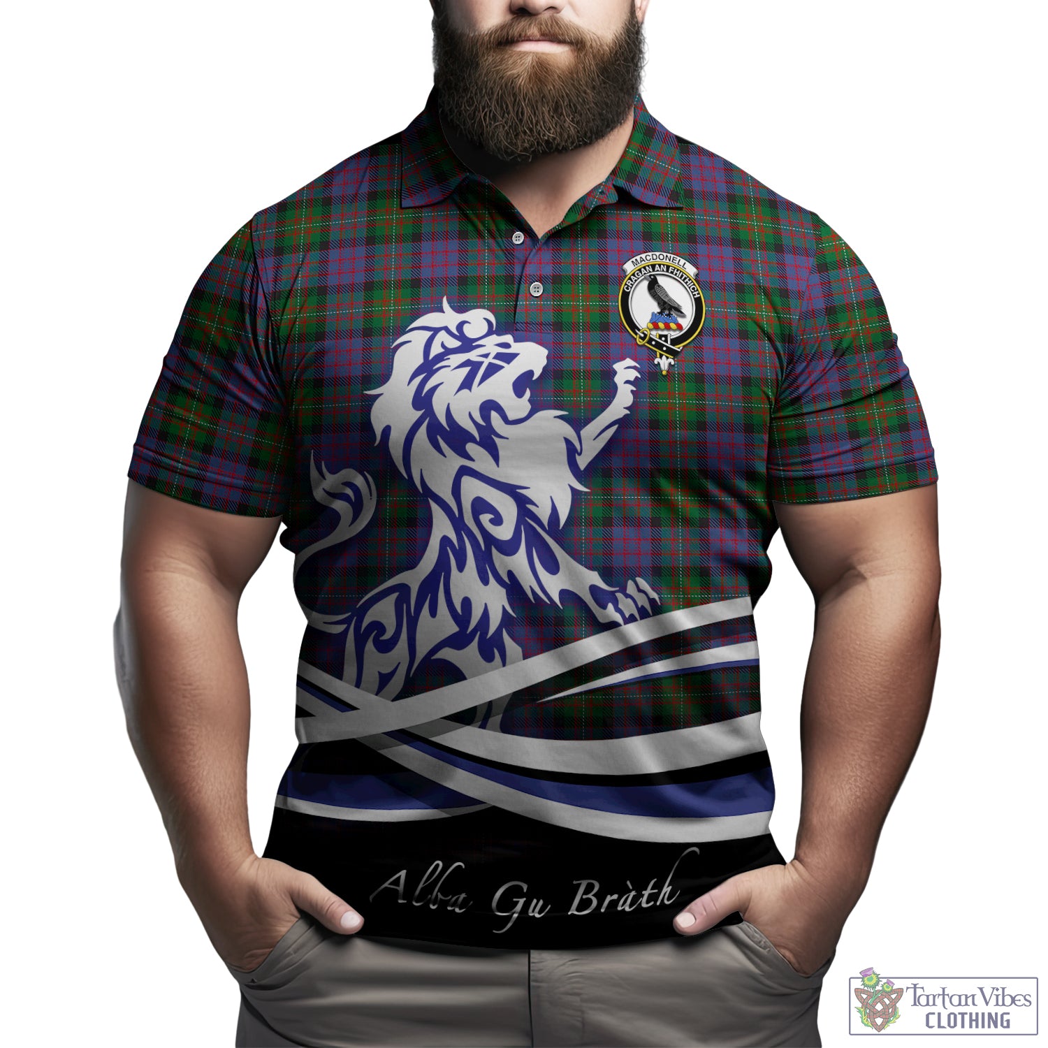 MacDonell (McDonell) Tartan Polo Shirt with Alba Gu Brath Regal Lion Emblem Kid - Tartan Vibes Clothing