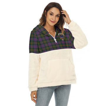 MacDonell (McDonell) Tartan Half Style Women's Borg Fleece Hoodie with Half Zip with Family Crest Female - Tartan Vibes Clothing
