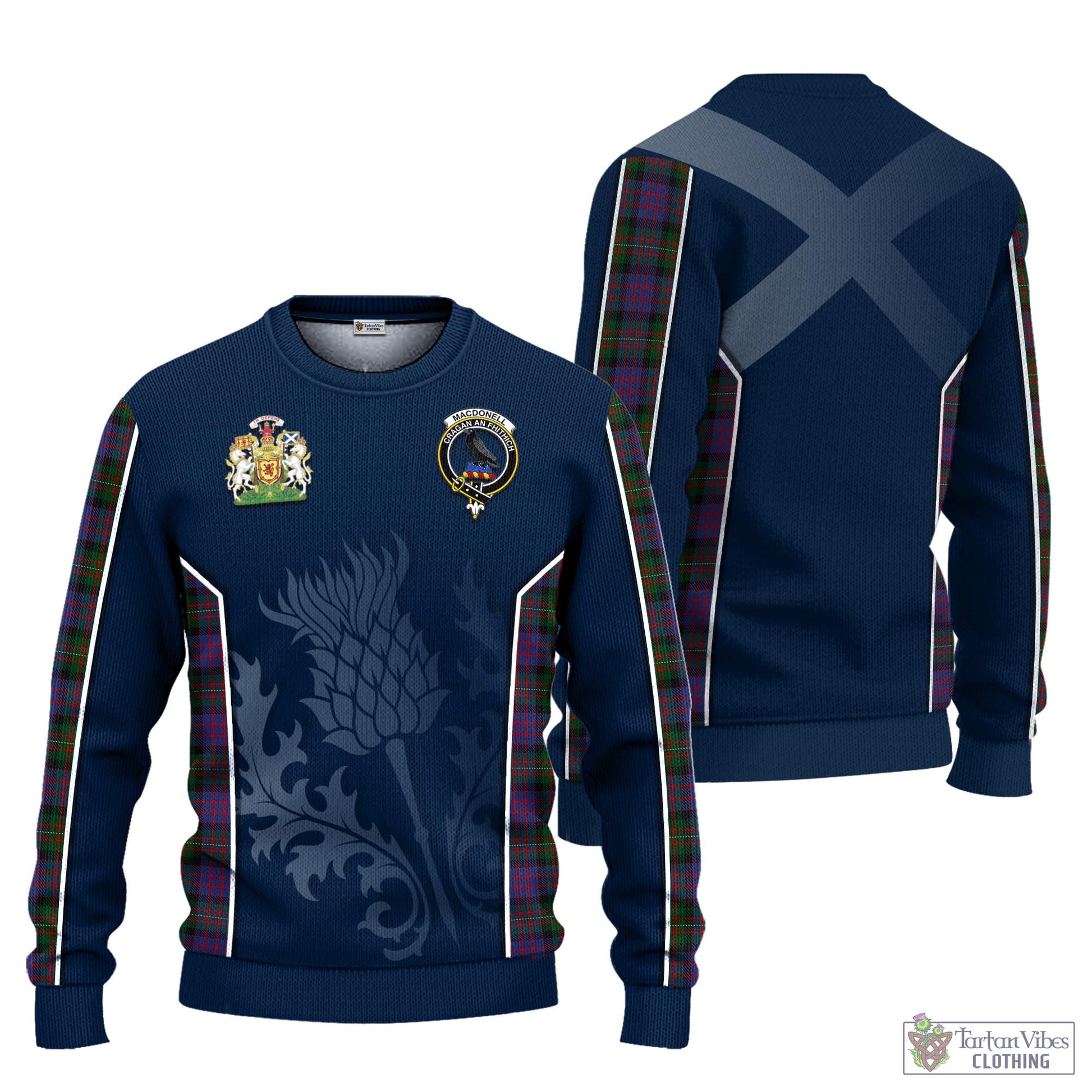 MacDonell (McDonell) Tartan Knitted Sweatshirt with Family Crest and Scottish Thistle Vibes Sport Style Unisex - Tartan Vibes Clothing