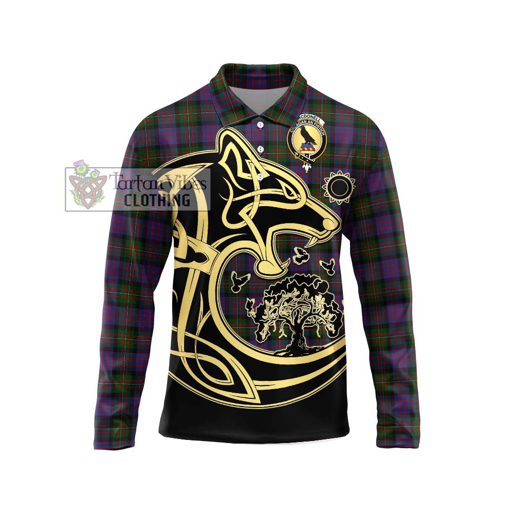 MacDonell (McDonell) Tartan Long Sleeve Polo Shirt with Family Crest Celtic Wolf Style Unisex - Tartan Vibes Clothing