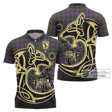 MacDonell (McDonell) Tartan Zipper Polo Shirt with Family Crest Celtic Wolf Style Unisex - Tartan Vibes Clothing