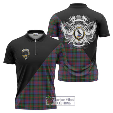 MacDonell (McDonell) Tartan Zipper Polo Shirt with Family Crest and Military Logo Style Unisex - Tartan Vibes Clothing