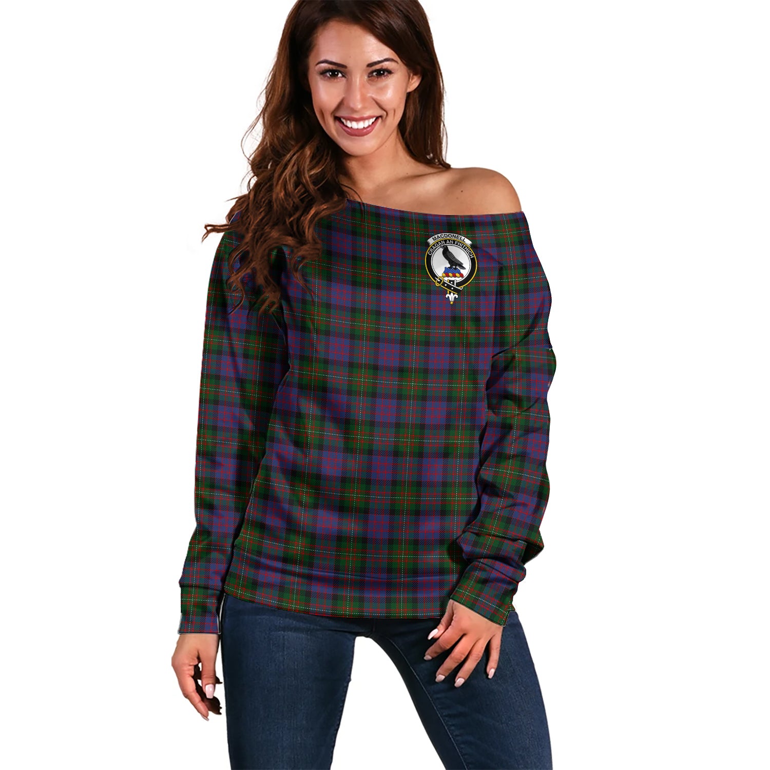 MacDonell (McDonell) Tartan Off Shoulder Women Sweater with Family Crest Women - Tartan Vibes Clothing