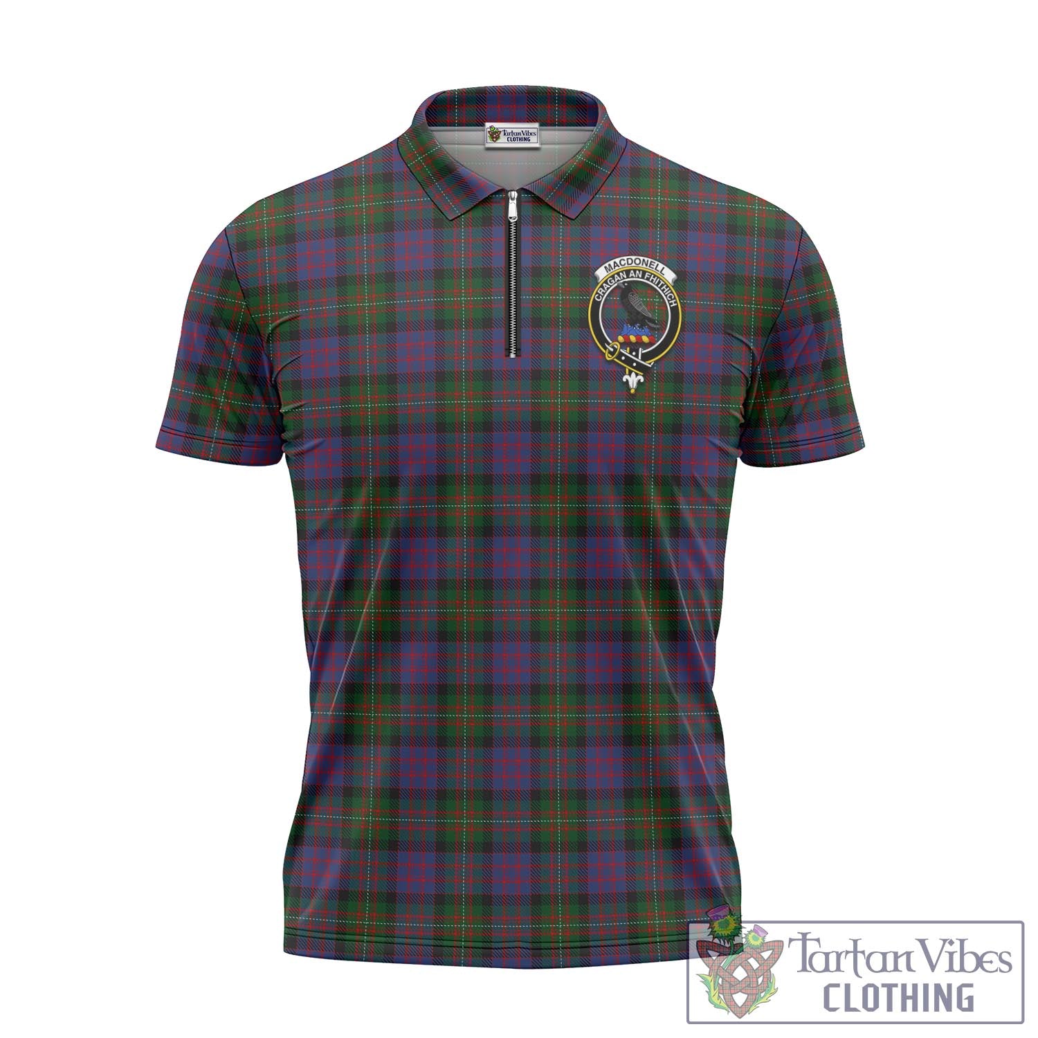 MacDonell (McDonell) Tartan Zipper Polo Shirt with Family Crest Unisex - Tartan Vibes Clothing