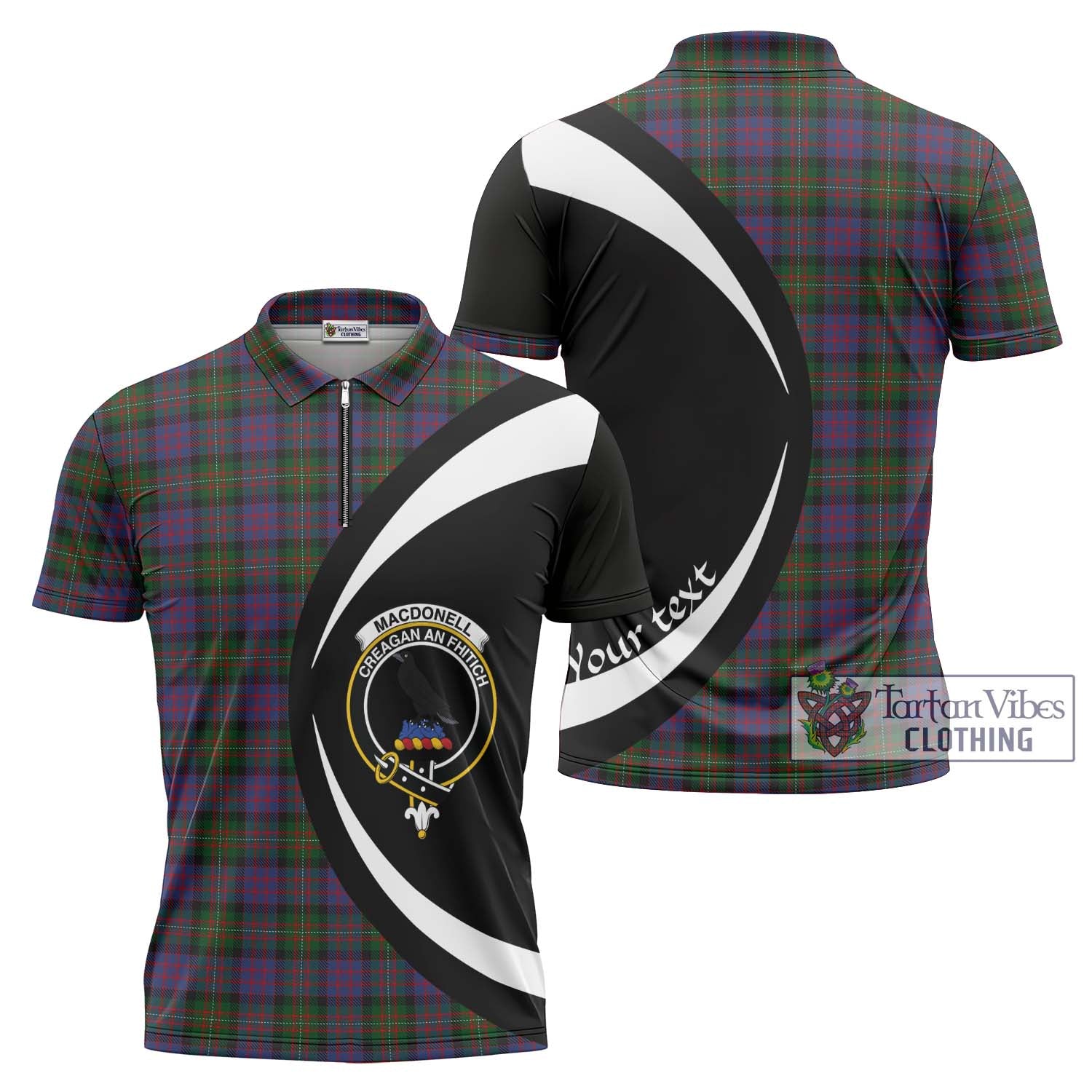 MacDonell (McDonell) Tartan Zipper Polo Shirt with Family Crest Circle Style Unisex - Tartan Vibes Clothing
