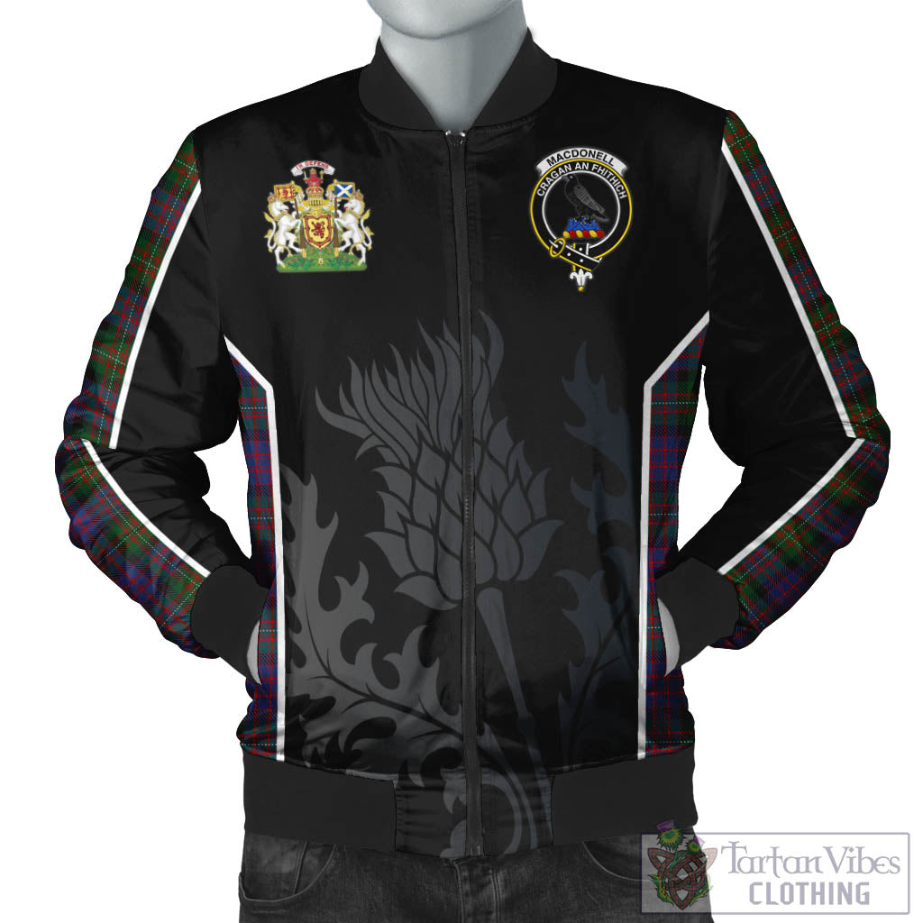MacDonell (McDonell) Tartan Bomber Jacket with Family Crest and Scottish Thistle Vibes Sport Style Unisex Black - Tartan Vibes Clothing
