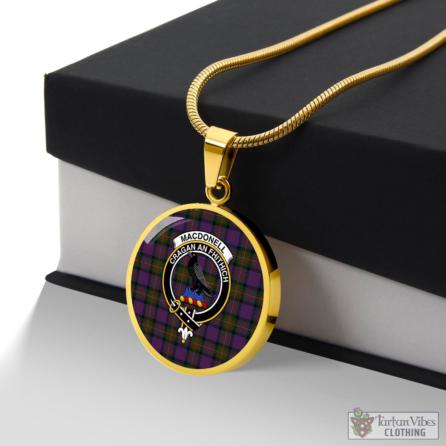 MacDonell (McDonell) Tartan Circle Necklace with Family Crest Luxury Necklace (Gold) No - Tartan Vibes Clothing