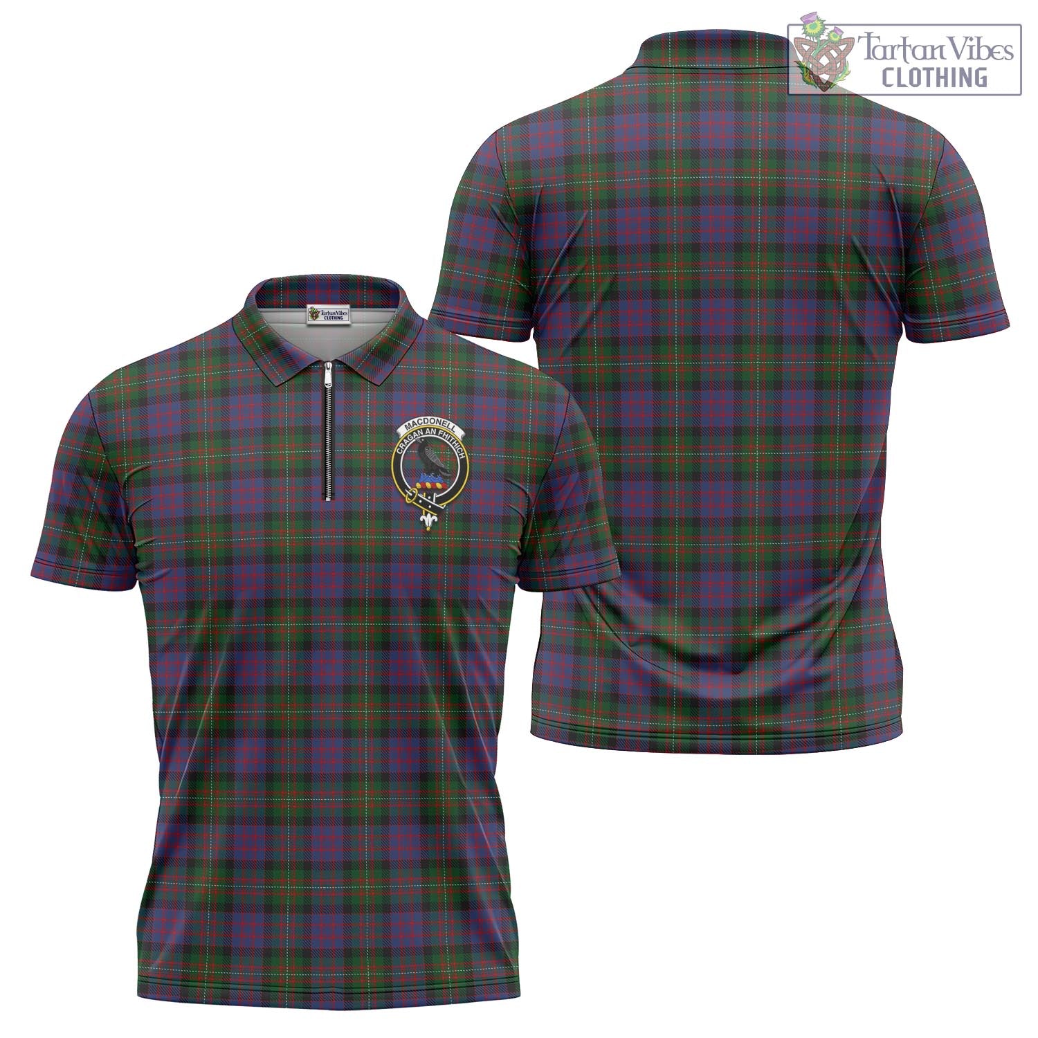 MacDonell (McDonell) Tartan Zipper Polo Shirt with Family Crest - Tartan Vibes Clothing